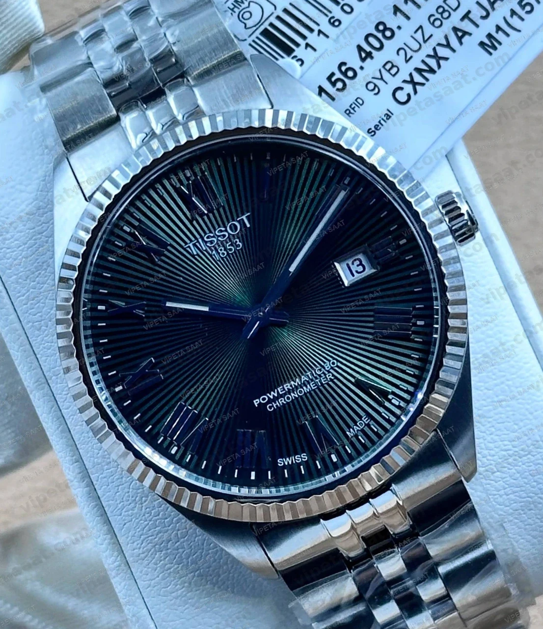 Tissot Ballade Powermatic 80 T156.408.11.053.00 Siyah Dokulu Kadran Fluted Bezel Çelik Bilezik Super Clone ETA Saat Detay Görsel 1