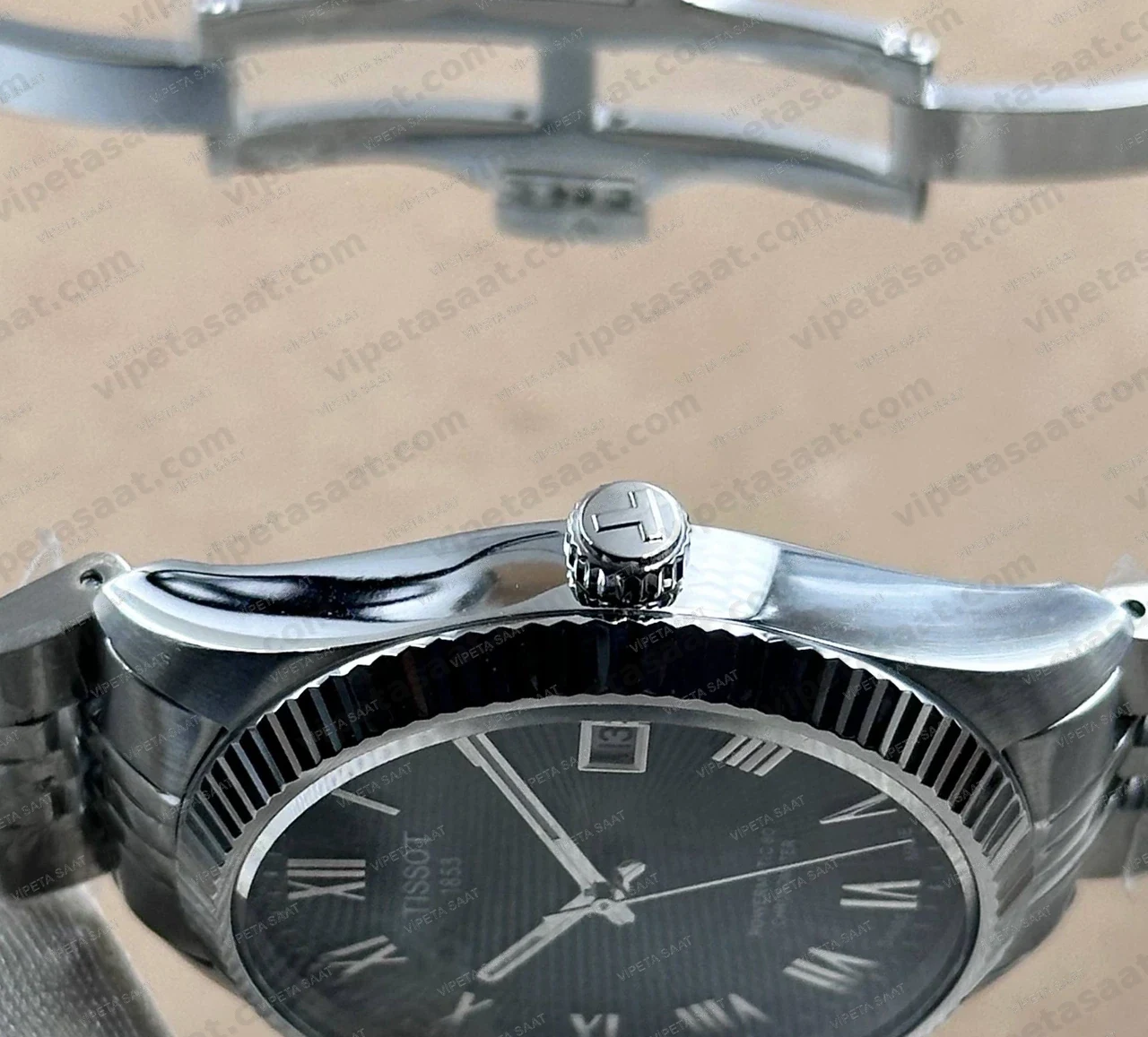Tissot Ballade Powermatic 80 T156.408.11.053.00 Siyah Dokulu Kadran Fluted Bezel Çelik Bilezik Super Clone ETA Saat Detay Görsel 2