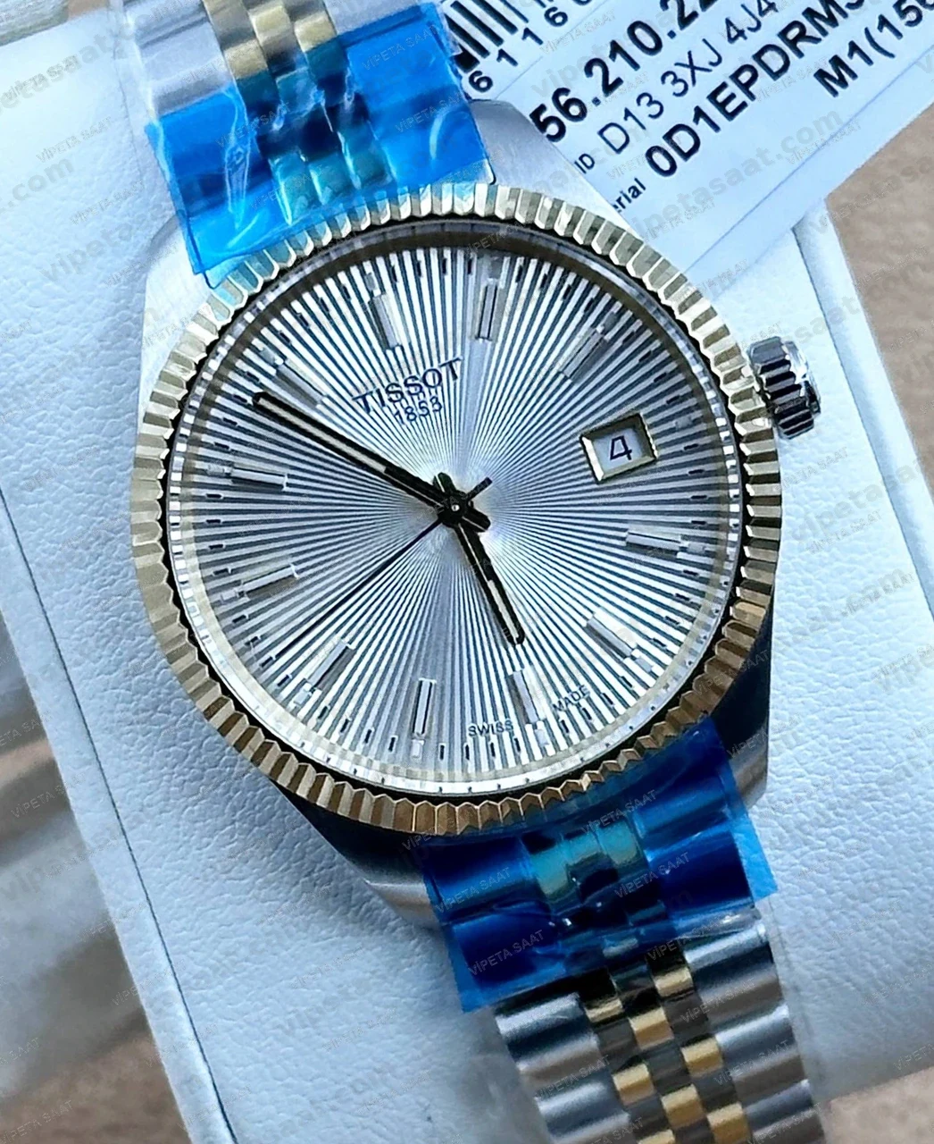 Tissot Ballade T156.210.22.031.00 Gümüş Beyaz Kadran Two Tone Sarı Altın Jubilee Çelik Bilezik Super Clone ETA Saat Detay Görsel 1