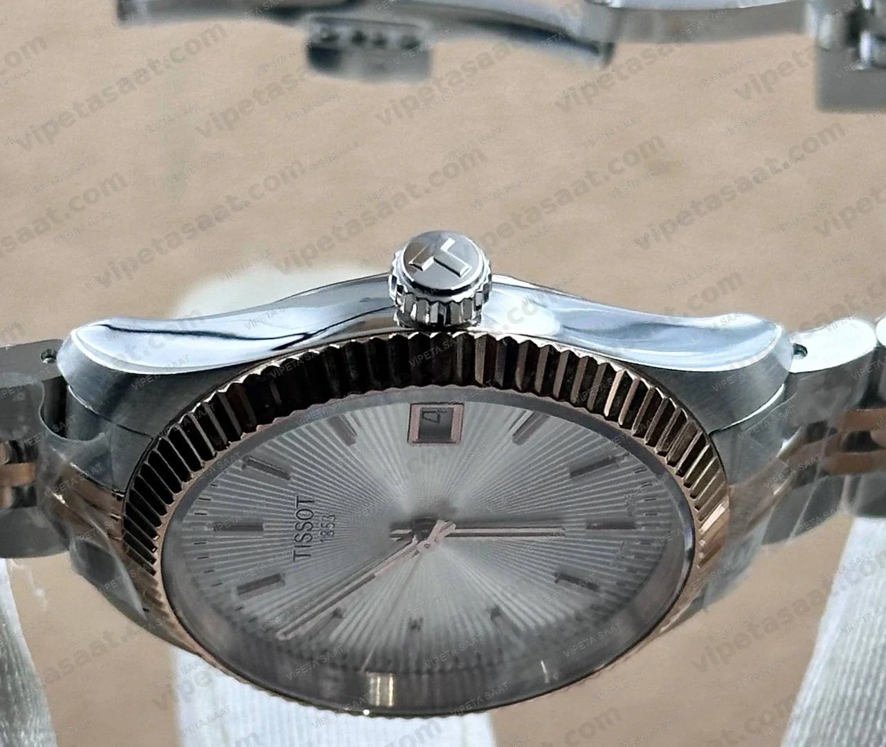 Tissot Ballade T156.210.22.031.01 Gümüş Beyaz Kadran Two Tone Rose Gold Jubilee Çelik Bilezik Super Clone ETA Saat Detay Görsel 2