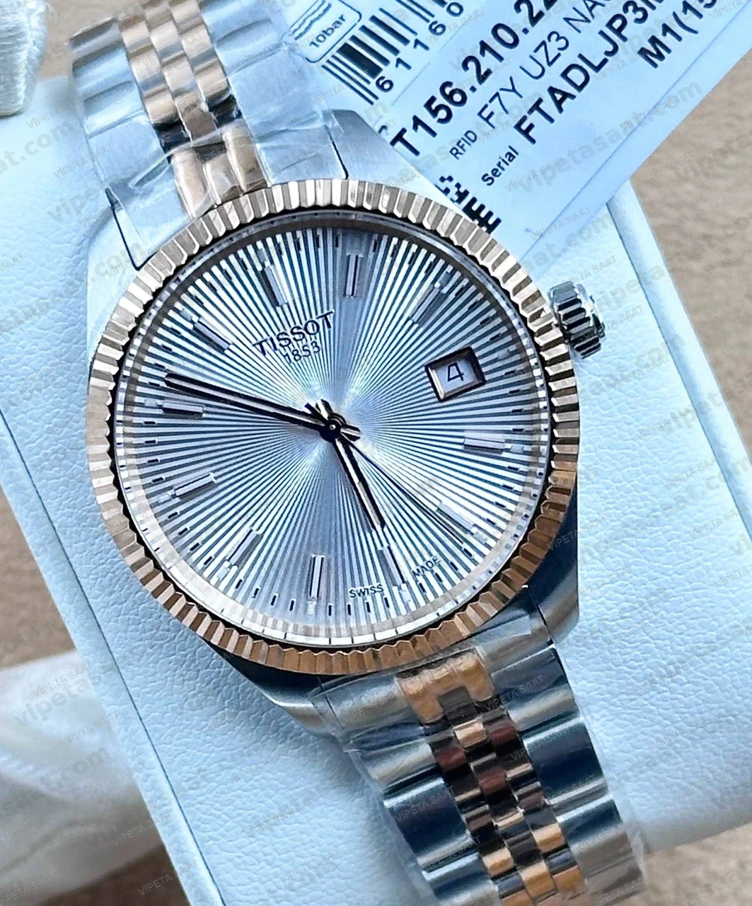 Tissot Ballade T156.210.22.031.01 Gümüş Beyaz Kadran Two Tone Rose Gold Jubilee Çelik Bilezik Super Clone ETA Saat Detay Görsel 1