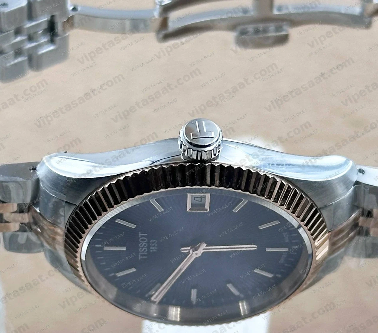 Tissot Ballade T156.210.22.041.00 Lacivert Mavi Kadran Two Tone Rose Gold Jubilee Çelik Bilezik Super Clone ETA Saat Detay Görsel 2