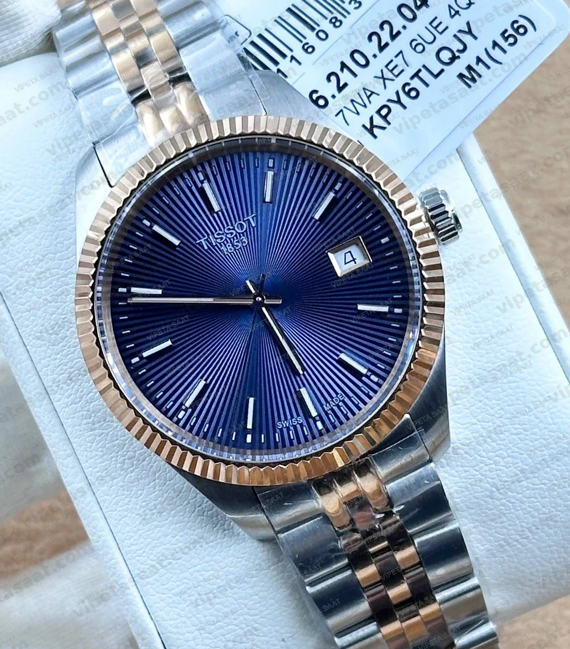 Tissot Ballade T156.210.22.041.00 Lacivert Mavi Kadran Two Tone Rose Gold Jubilee Çelik Bilezik Super Clone ETA Saat Detay Görsel 1