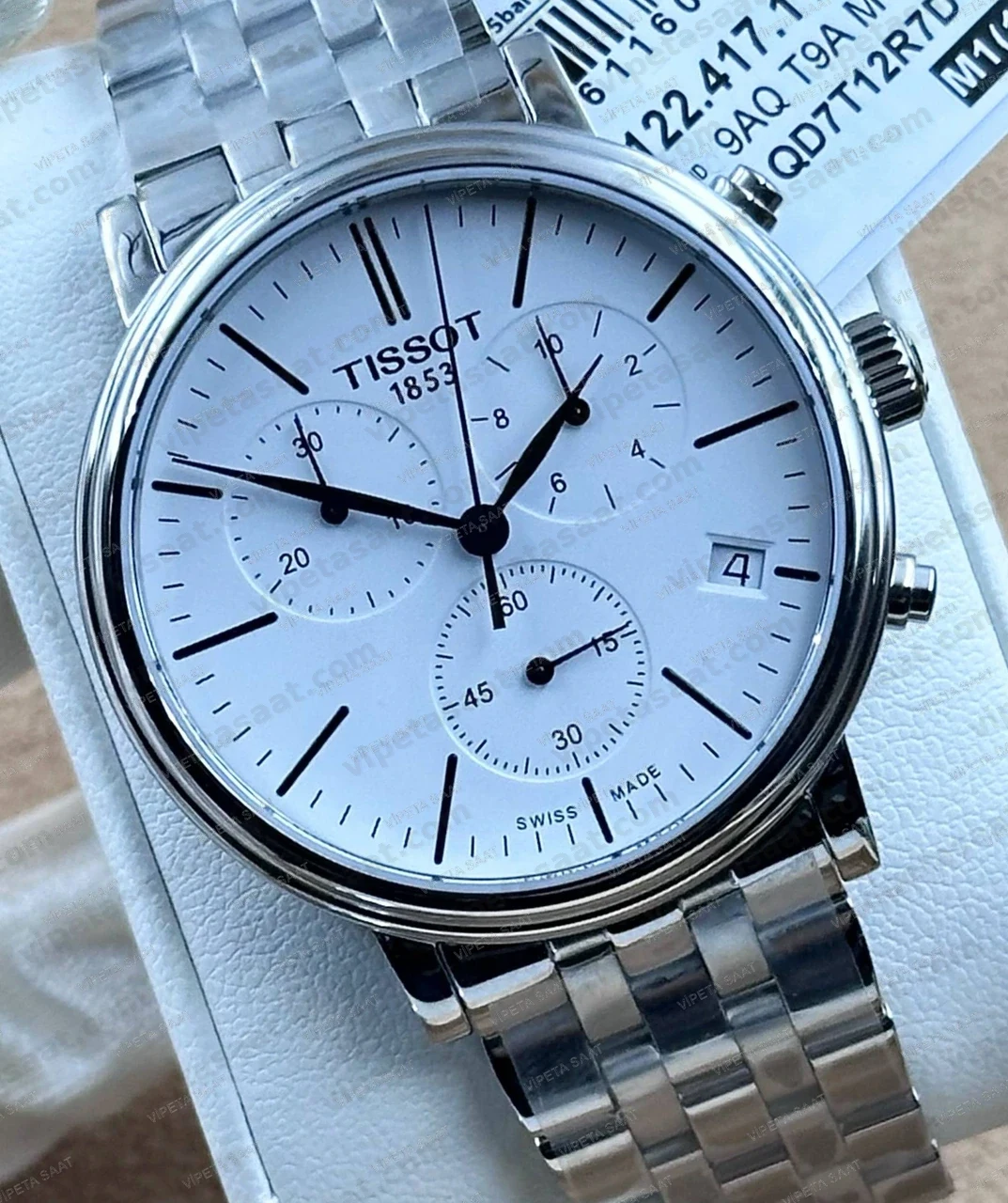 Tissot Carson Premium Chronograph T122.417.11.011.00 Beyaz Kadran Çelik Bilezik Super Clone ETA Saat - Görsel 2