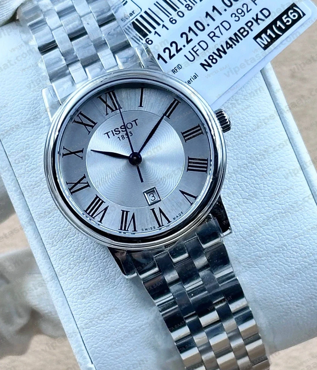 Tissot Carson Premium Lady T122.210.11.033.00 Beyaz Roma Rakamlı Kadran Çelik Bilezik Bayan Super Clone ETA Saat Detay Görsel 1