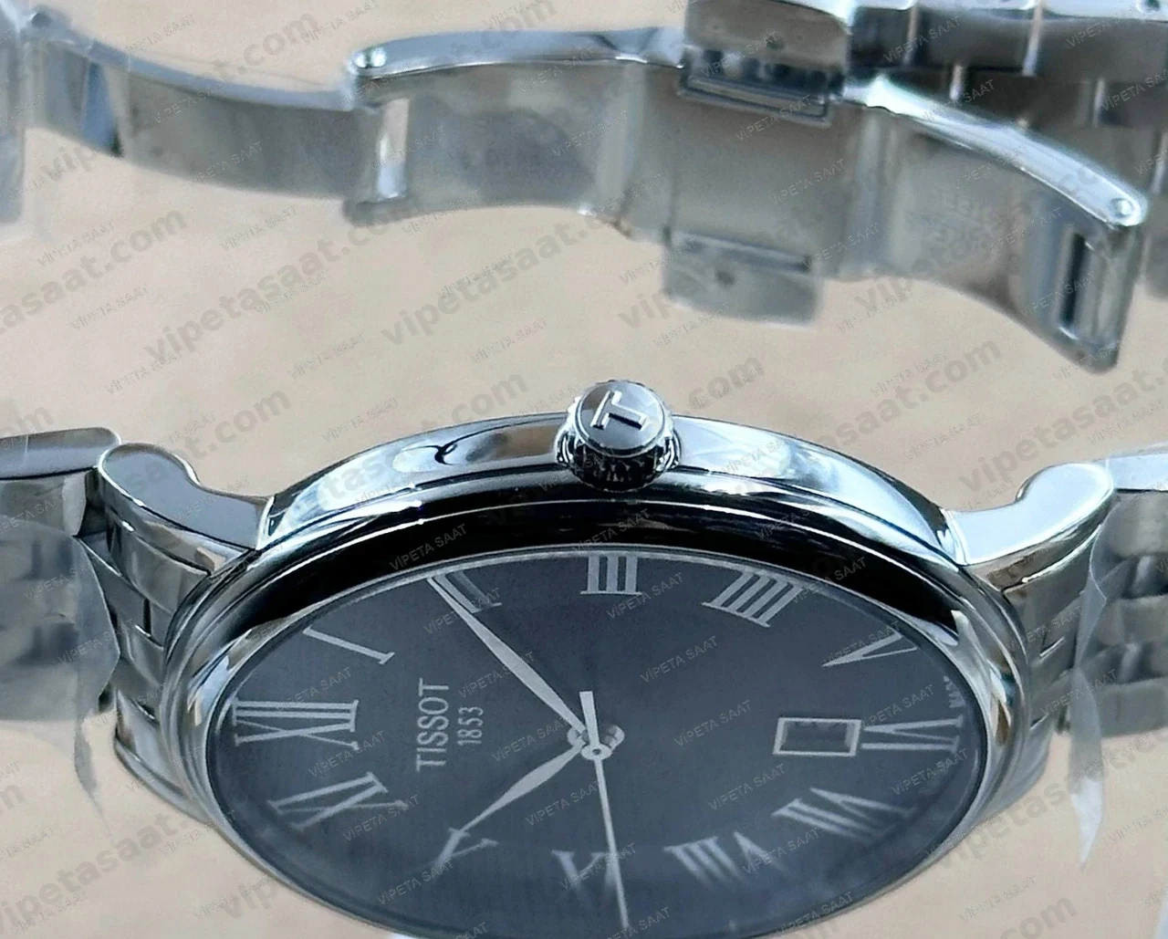 Tissot Carson Premium T122.410.11.053.00 Siyah Roma Rakamlı Kadran 40 mm Çelik Bilezik Super Clone ETA Saat Detay Görsel 2