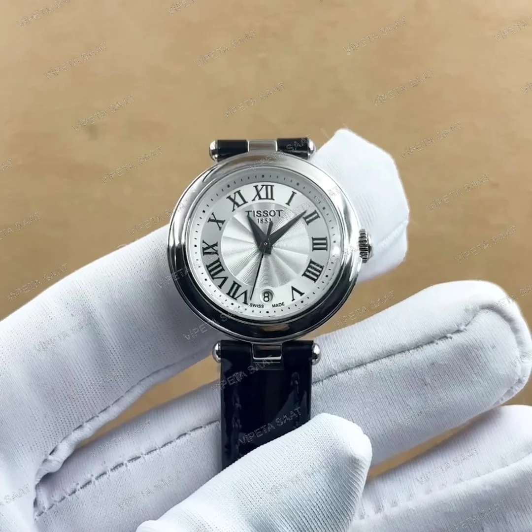 Tissot Desir T152.010.16.038.00 28 MM Gümüş Guilloche Roma Rakamlı Kadran Siyah Deri Kordon Bayan Super Clone ETA Saat Detay Görsel 1