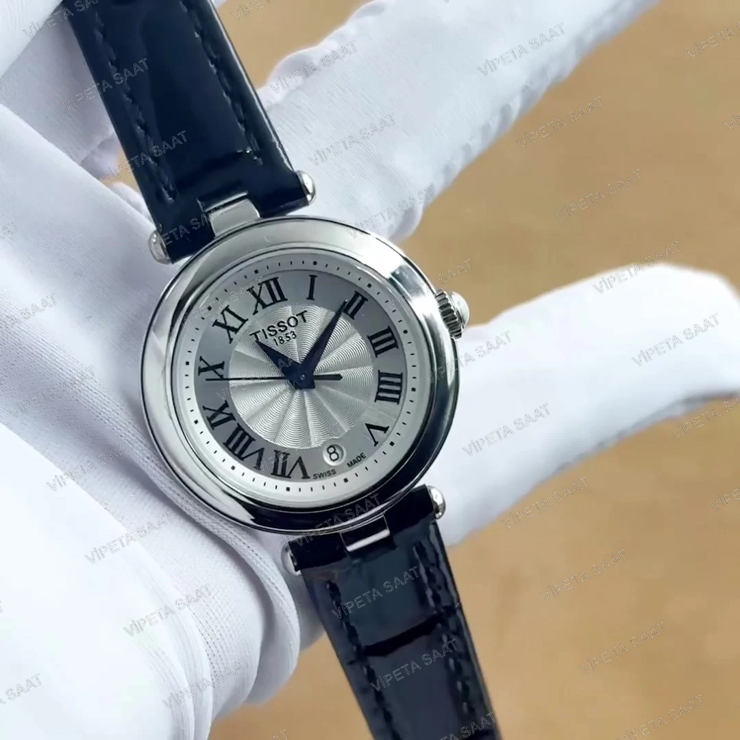 Tissot Desir T152.010.16.038.00 28 MM Gümüş Guilloche Roma Rakamlı Kadran Siyah Deri Kordon Bayan Super Clone ETA Saat - Görsel 7