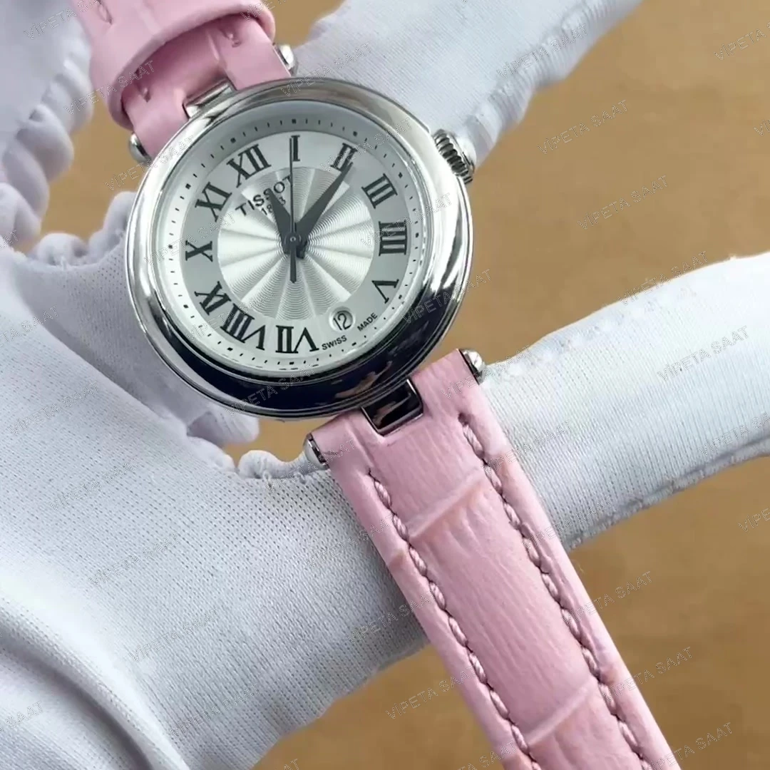 Tissot Desir T152.010.16.038.01 28 MM Gümüş Guilloche Roma Rakamlı Kadran Pembe Deri Kordon Bayan Super Clone ETA Saat - Görsel 7