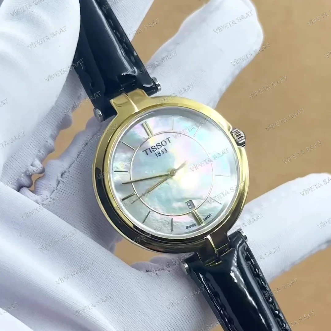 Tissot Desir T152.010.36.118.00 28 MM Beyaz Sedef Kadran Sarı Altın Kasa Siyah Deri Kordon Bayan Super Clone ETA Saat - Görsel 7