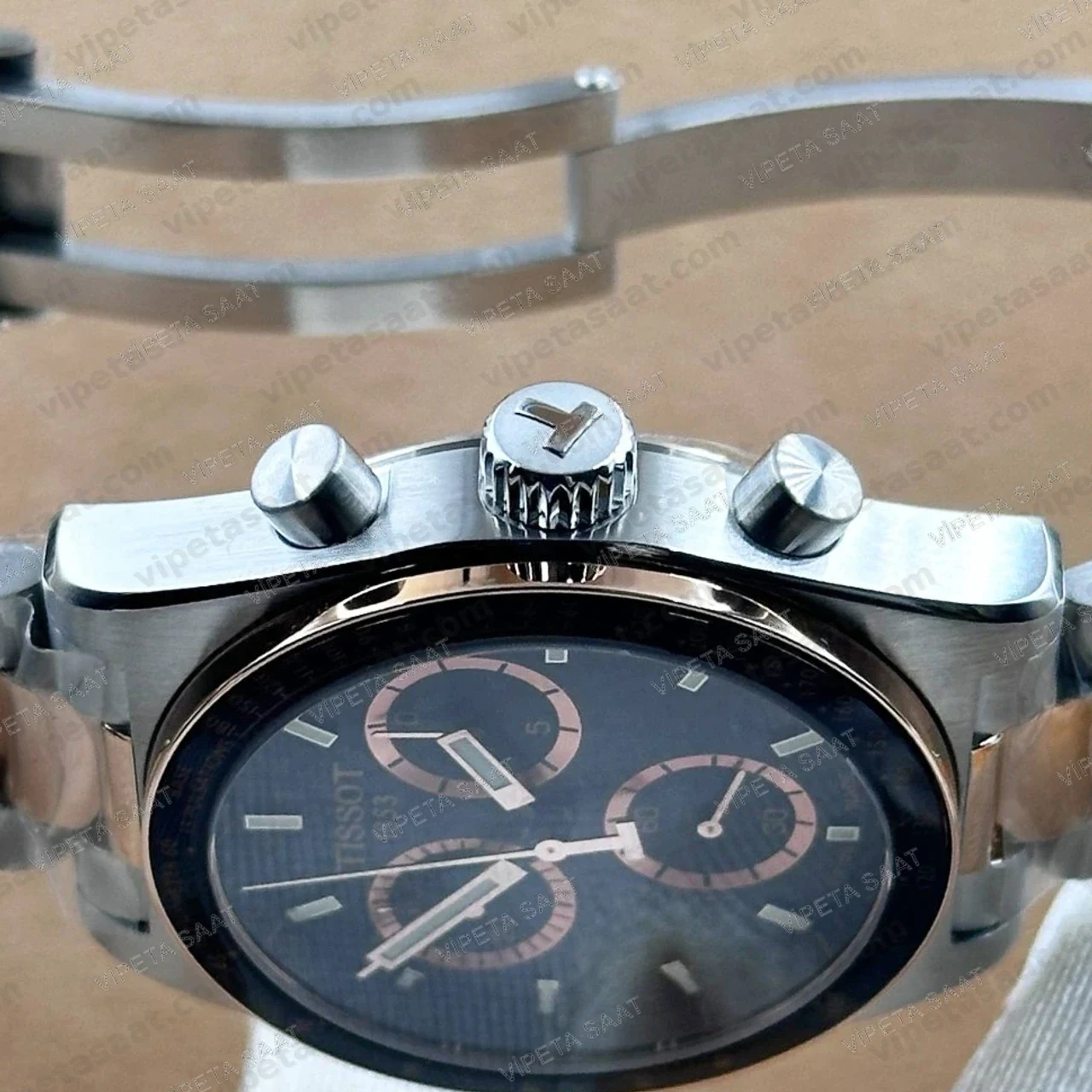 Tissot PR516 Chronograph T149.417.22.051.01 Siyah Kadran Two Tone Rose Gold Çelik Bilezik Super Clone ETA Saat Detay Görsel 2