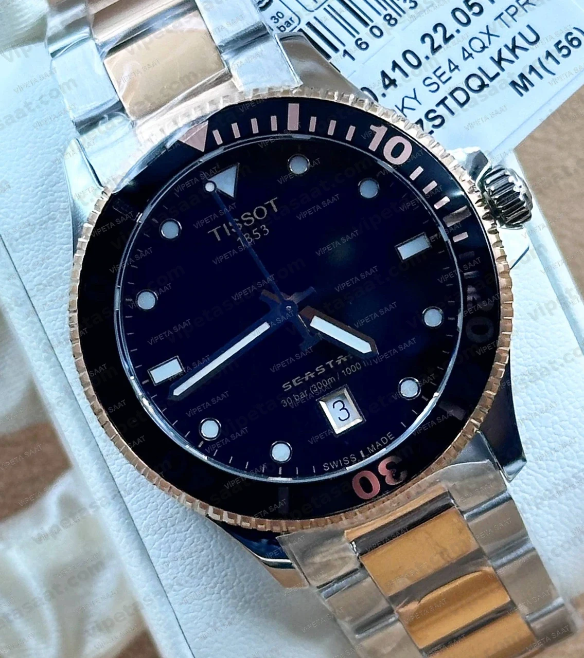 Tissot Seastar 1000 T120.410.22.051.01 Siyah Kadran Two Tone Rose Gold Çelik Bilezik Super Clone ETA Saat Detay Görsel 1
