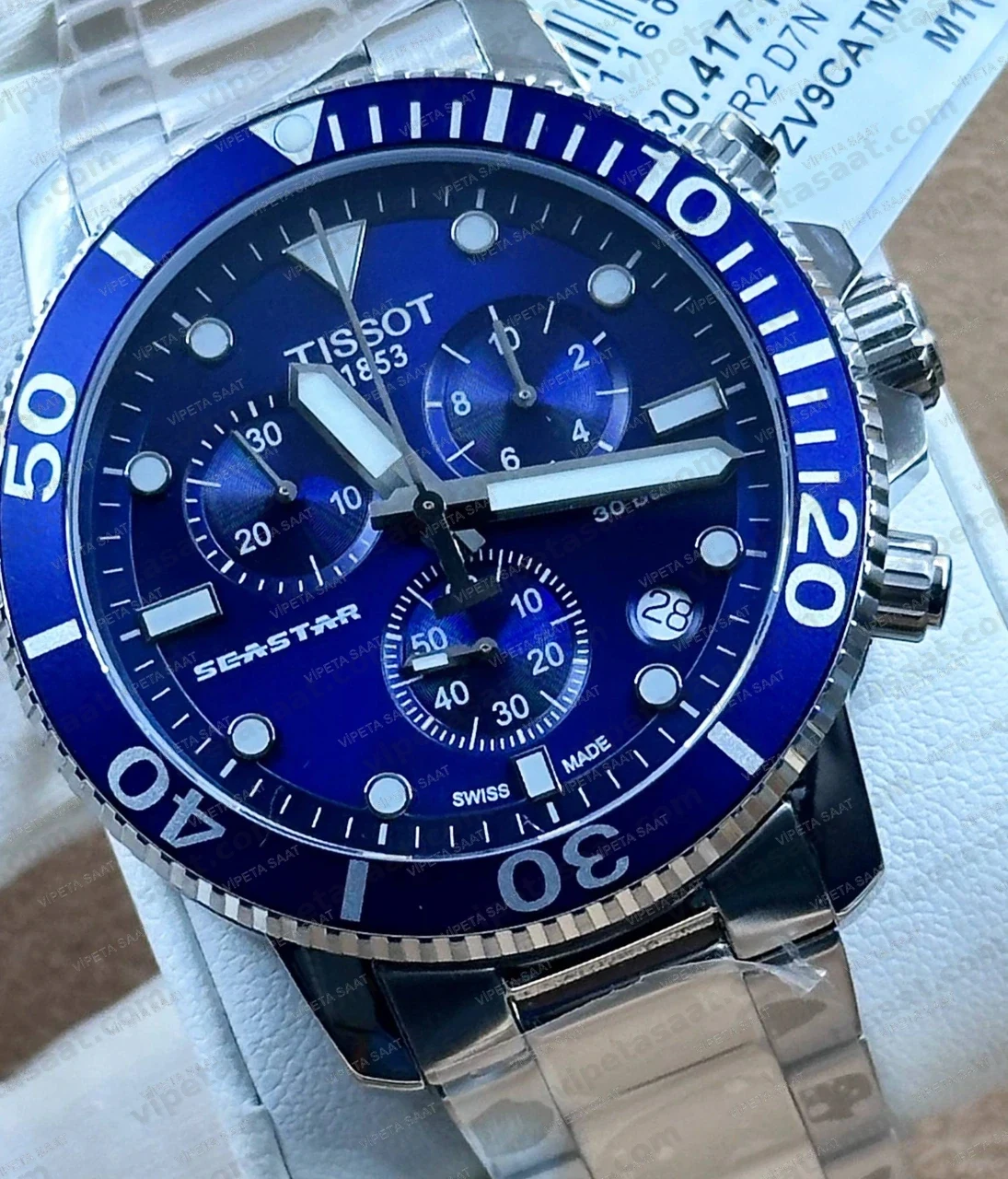 Tissot Seastar 1000 T120.417.11.041.00 Mavi Bezel Mavi Degrade Kadran Kronograf Çelik Bilezik Super Clone ETA Saat Detay Görsel 1