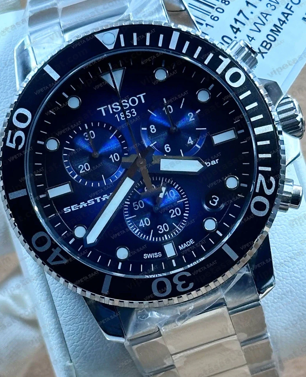 Tissot Seastar 1000 T120.417.11.041.01 Siyah Bezel Mavi Degrade Kadran Kronograf Çelik Bilezik Super Clone ETA Saat Detay Görsel 1