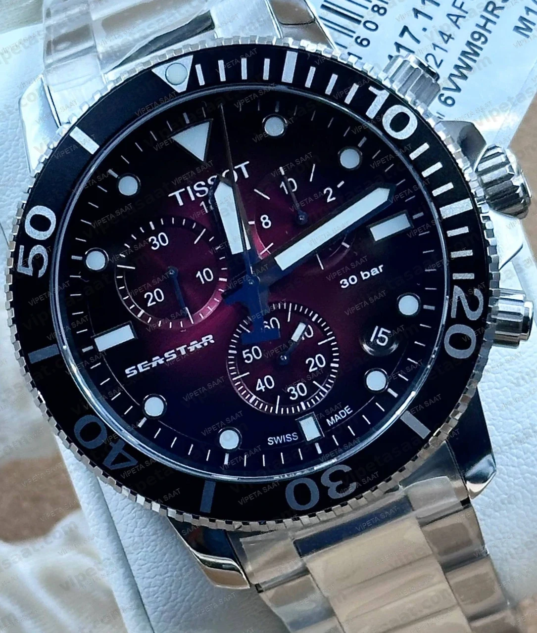 Tissot Seastar 1000 T120.417.11.421.00 Kırmızı Siyah Degrade Kadran Kronograf Çelik Bilezik Super Clone ETA Saat Detay Görsel 1