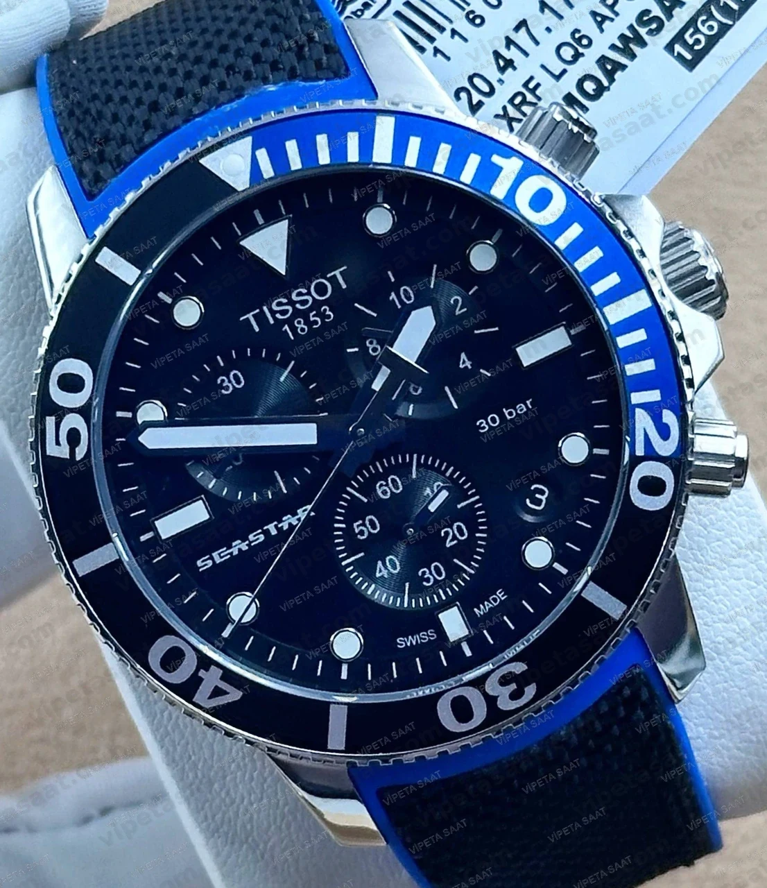 Tissot Seastar 1000 T120.417.17.051.03 Mavi Siyah Bezel Siyah Kadran Kronograf Mavi Kauçuk Super Clone ETA Saat - Görsel 2