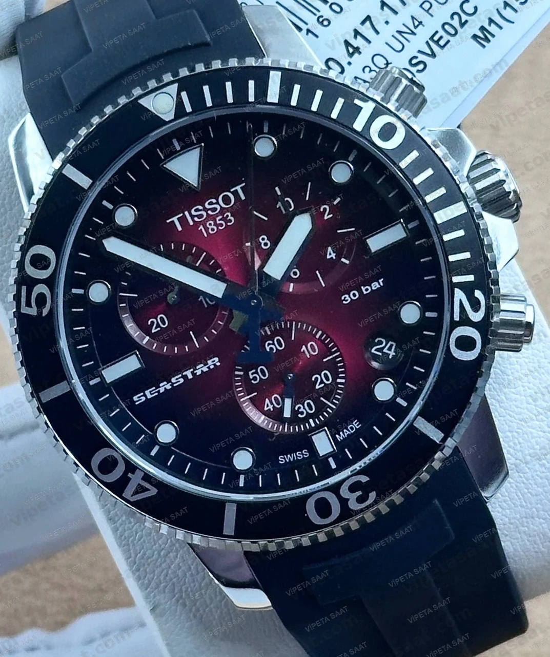 Tissot Seastar 1000 T120.417.17.421.00 Kırmızı Siyah Degrade Kadran Kronograf Siyah Kauçuk Super Clone ETA Saat - Görsel 2