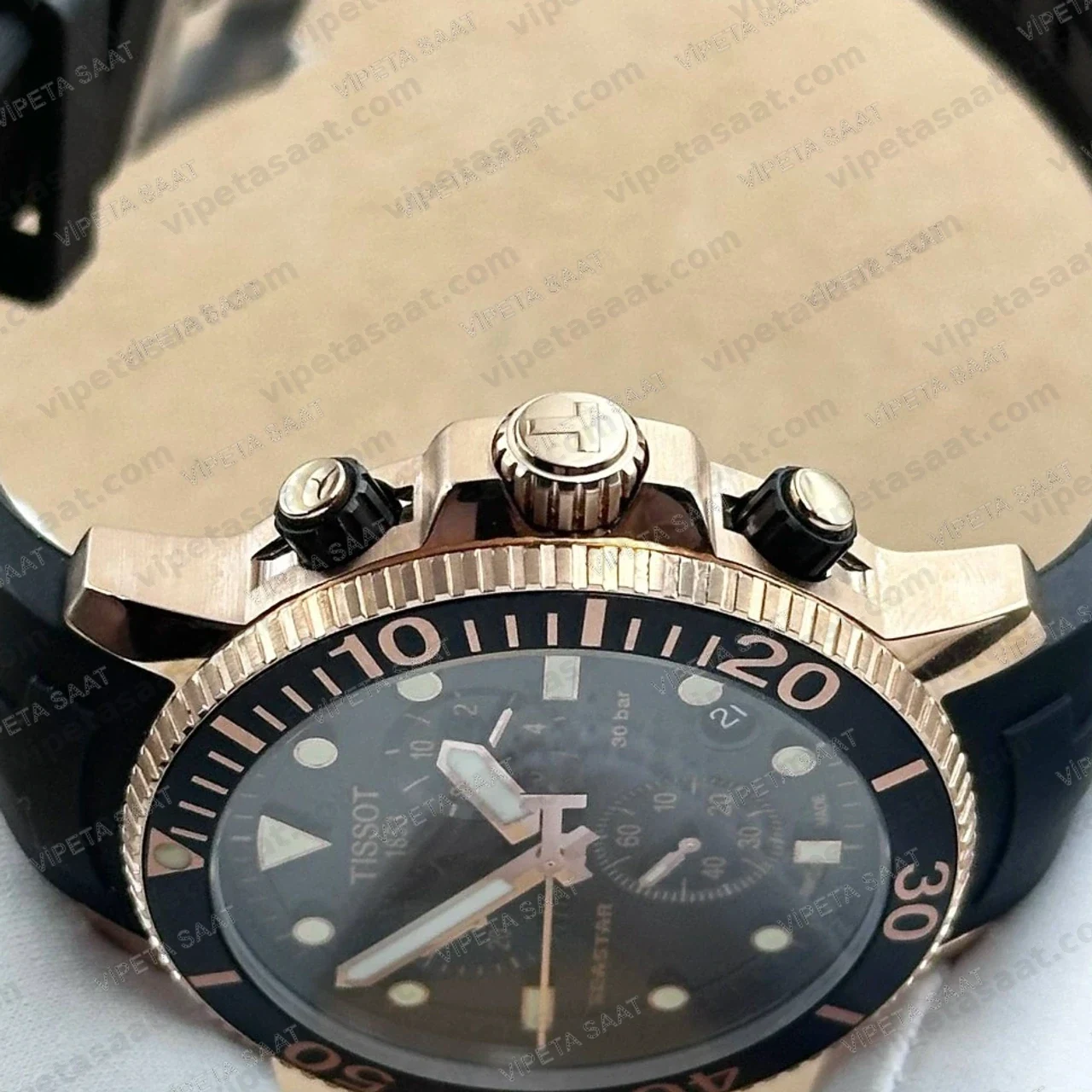 Tissot Seastar 1000 T120.417.37.051.00 Rose Gold PVD Siyah Kadran Kronograf Siyah Kauçuk Super Clone ETA Saat Detay Görsel 2