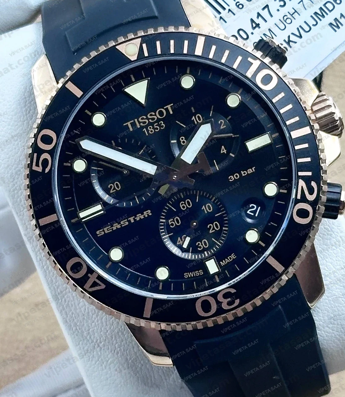 Tissot Seastar 1000 T120.417.37.051.00 Rose Gold PVD Siyah Kadran Kronograf Siyah Kauçuk Super Clone ETA Saat Detay Görsel 1