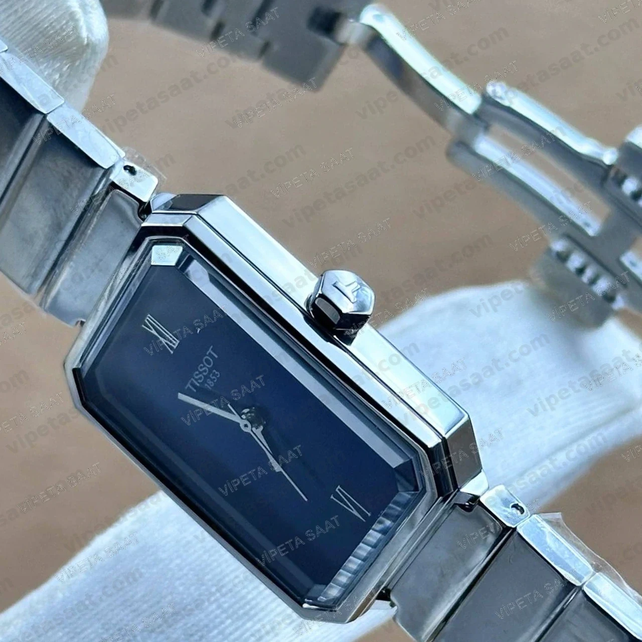 Tissot SRV Dikdörtgen T160.110.11.043.00 Lacivert Mavi Kadran Çelik Bilezik Bayan Super Clone ETA Saat - Görsel 3