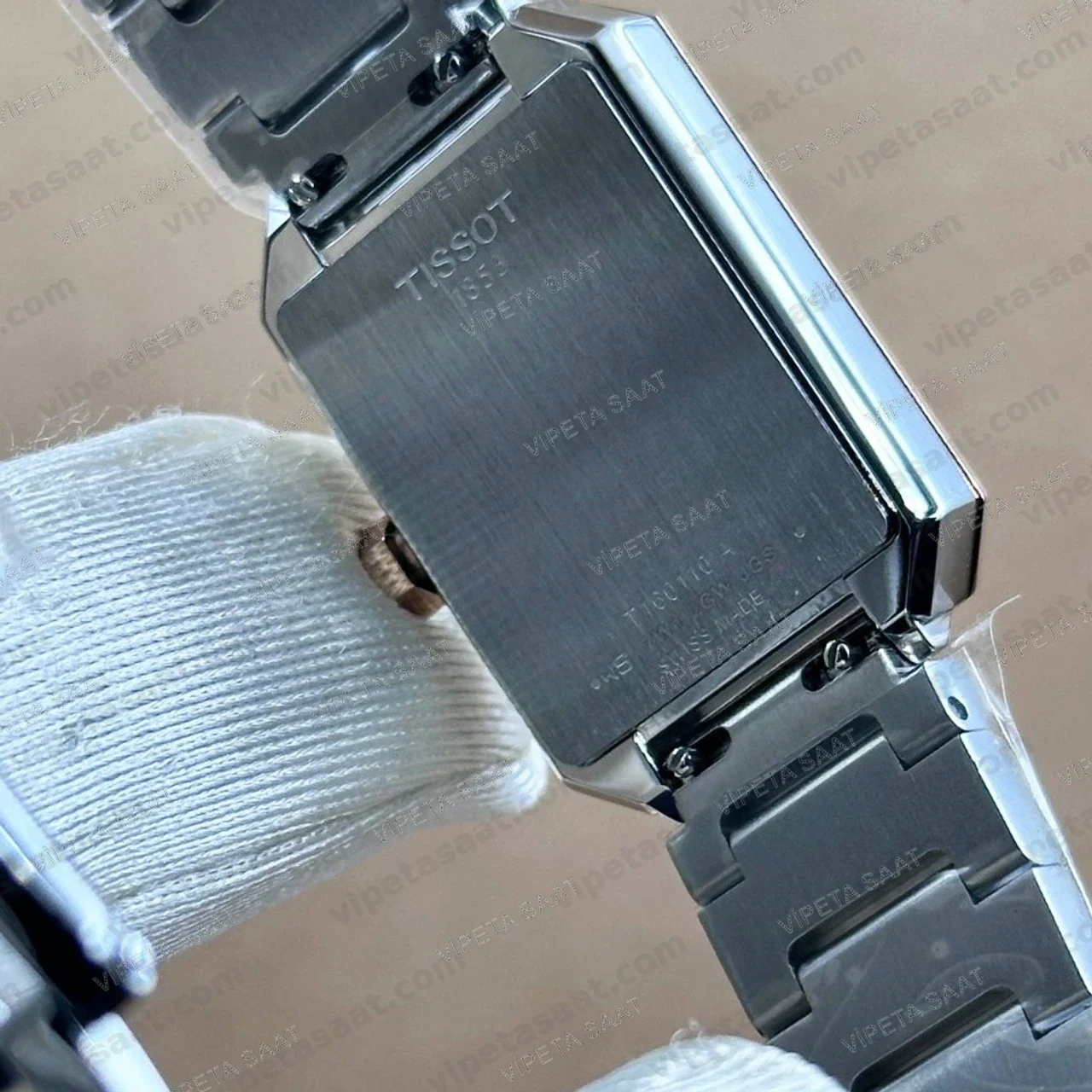 Tissot SRV Dikdörtgen T160.110.21.113.00 Sedef Kadran Rose Gold Detay Çelik Bilezik Bayan Super Clone ETA Saat Detay Görsel 4