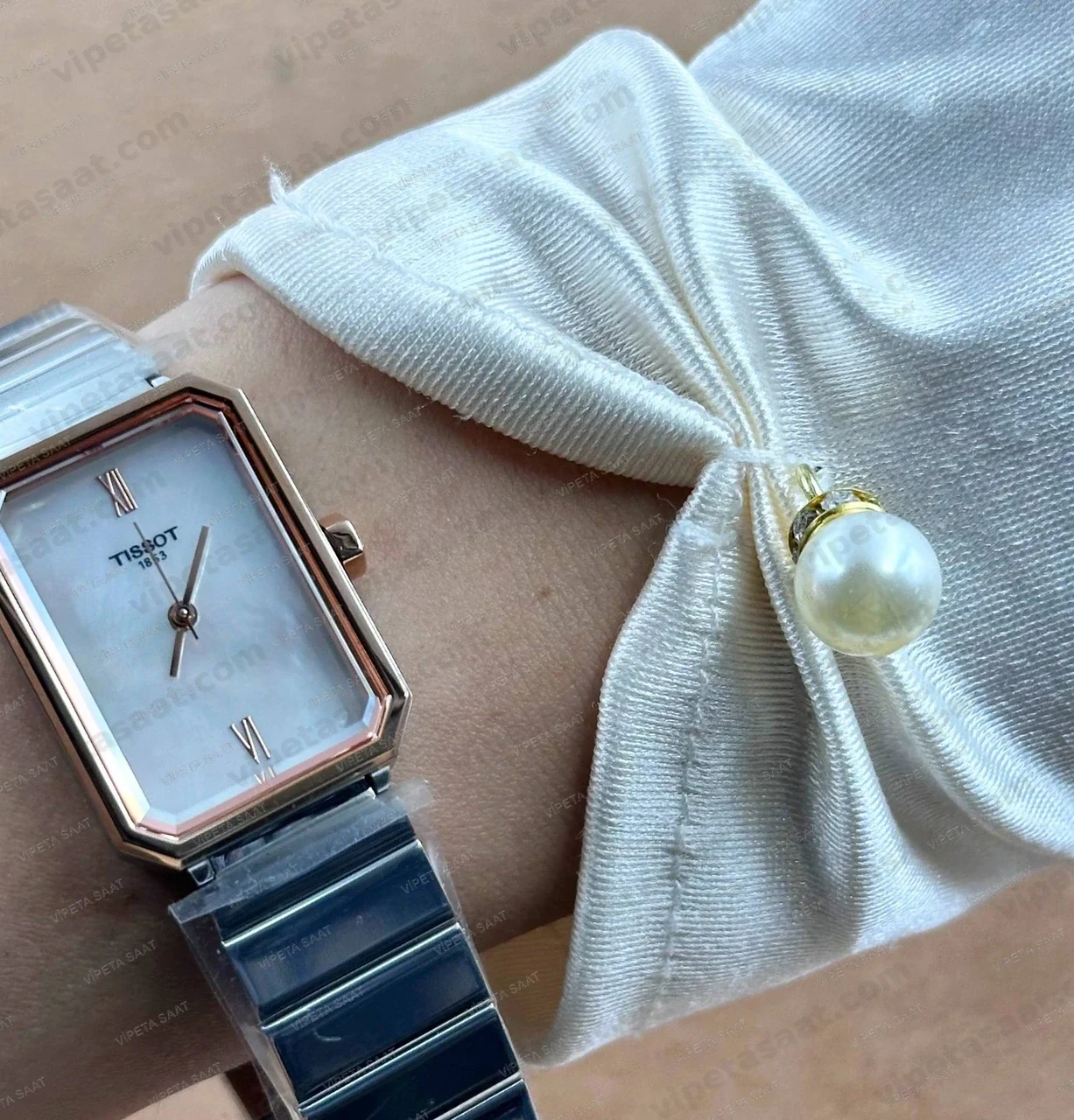 Tissot SRV Dikdörtgen T160.110.21.113.00 Sedef Kadran Rose Gold Detay Çelik Bilezik Bayan Super Clone ETA Saat - Görsel 8