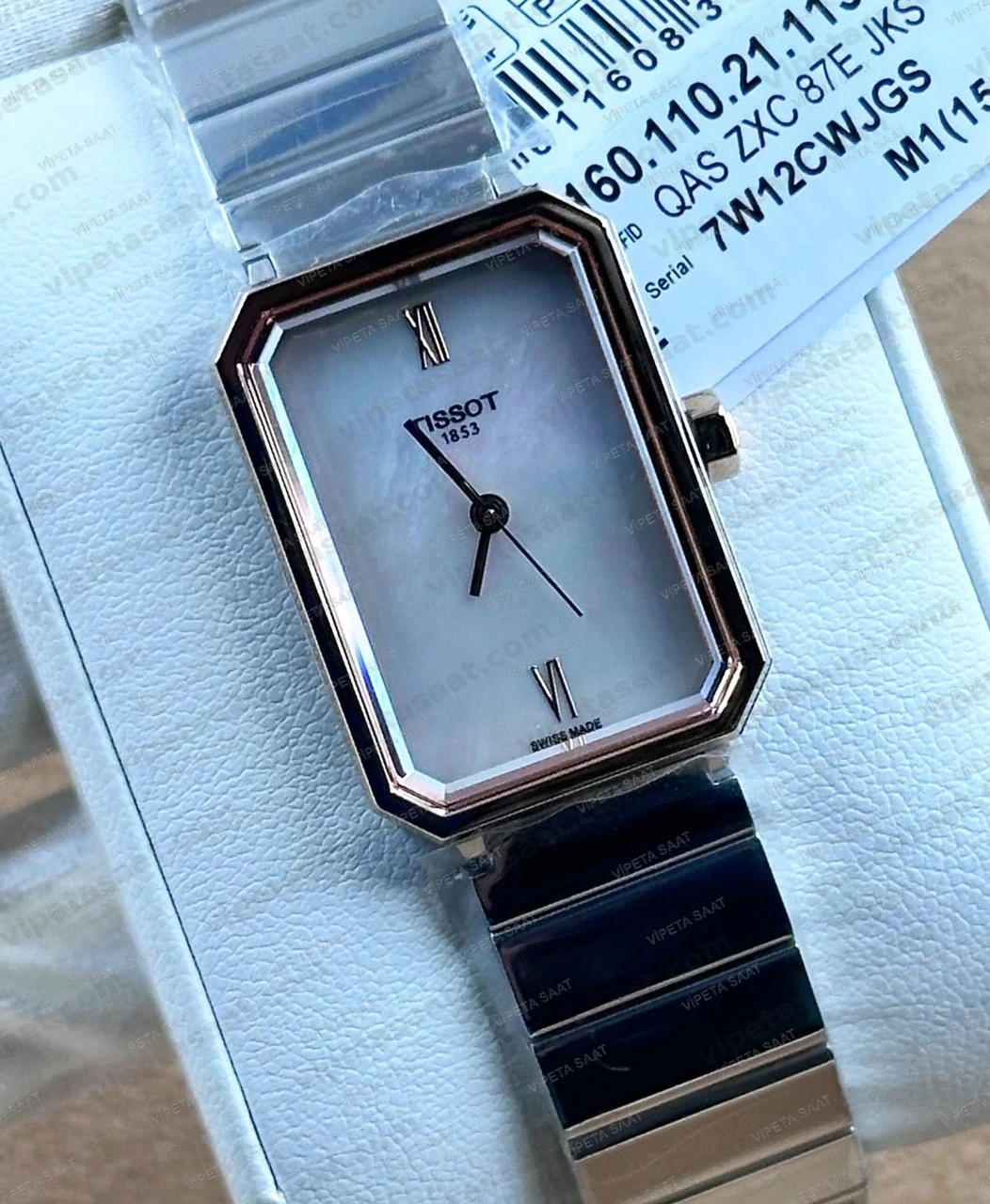 Tissot SRV Dikdörtgen T160.110.21.113.00 Sedef Kadran Rose Gold Detay Çelik Bilezik Bayan Super Clone ETA Saat Detay Görsel 1