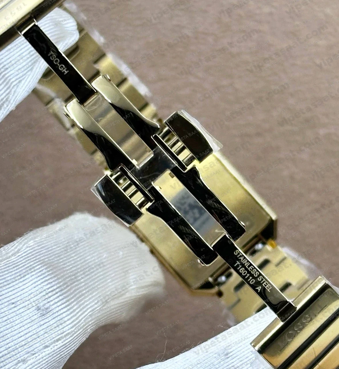 Tissot SRV Dikdörtgen T160.110.33.023.00 Şampanya Altın Kadran Sarı Altın Bilezik Bayan Super Clone ETA Saat - Görsel 6
