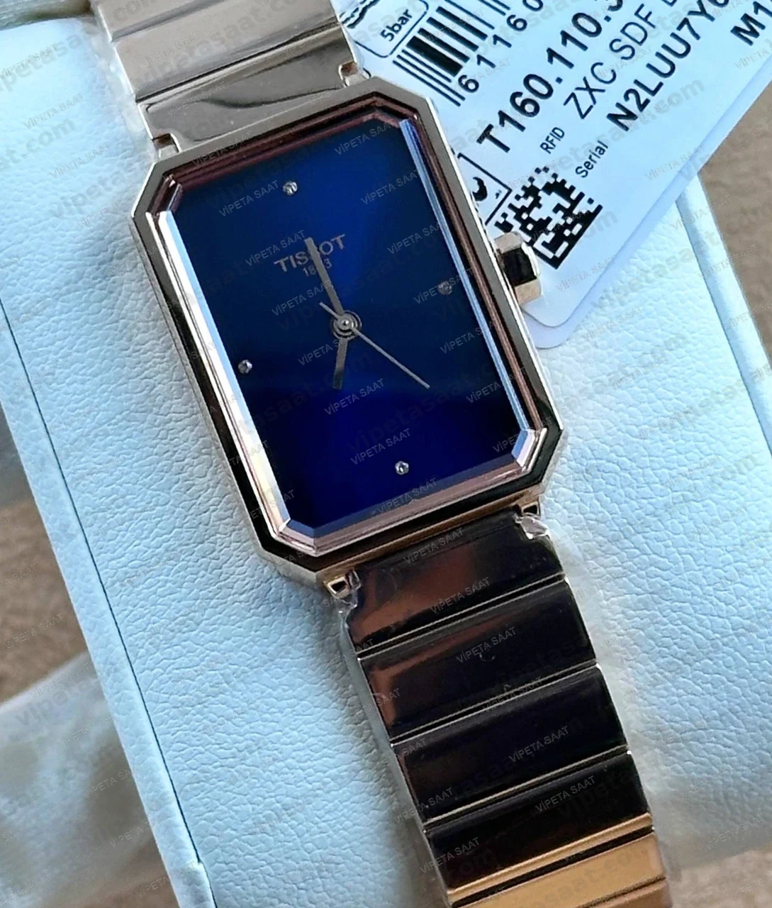 Tissot SRV Dikdörtgen T160.110.33.046.00 Lacivert Pırlanta İndeks Kadran Rose Gold Bilezik Bayan Super Clone ETA Saat - Görsel 2