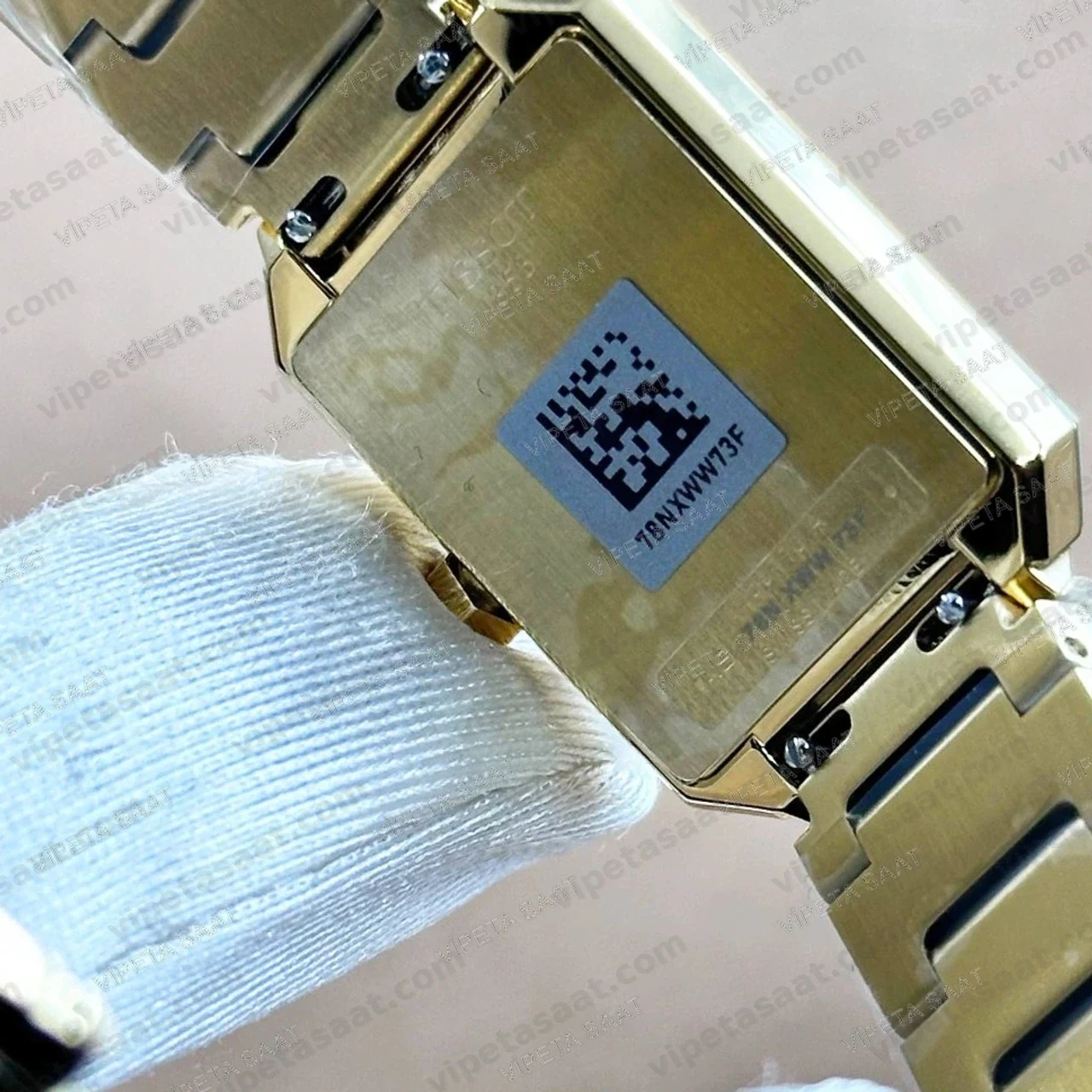 Tissot SRV Dikdörtgen T160.110.33.113.00 Beyaz Sedef Kadran Sarı Altın Bilezik Bayan Super Clone ETA Saat - Görsel 5