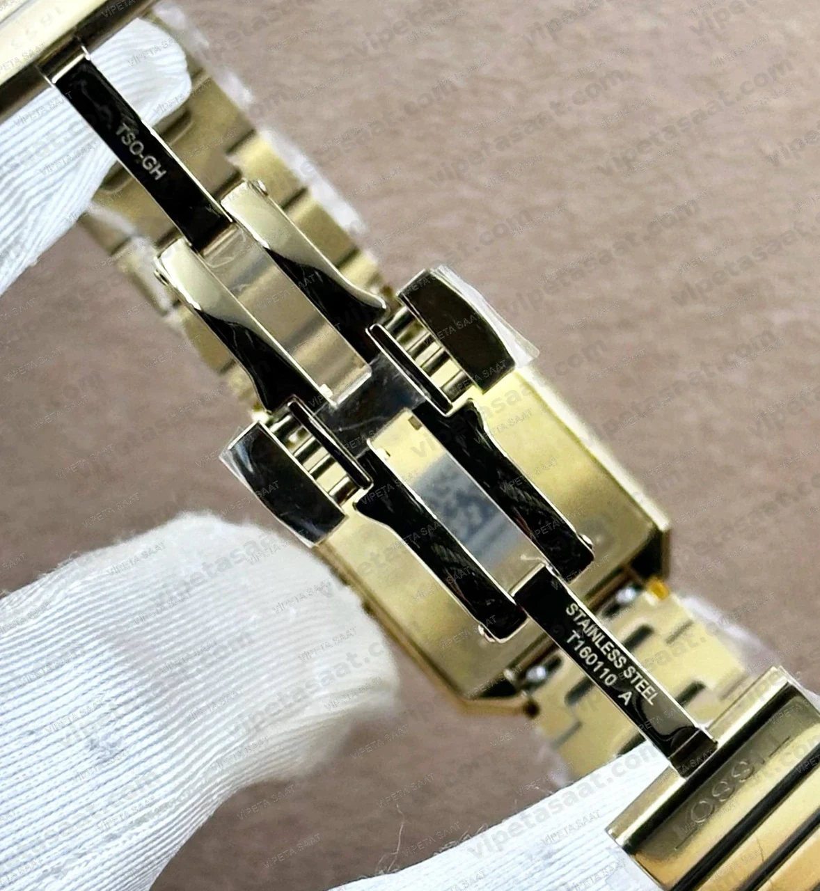 Tissot SRV Dikdörtgen T160.110.33.113.00 Beyaz Sedef Kadran Sarı Altın Bilezik Bayan Super Clone ETA Saat - Görsel 6