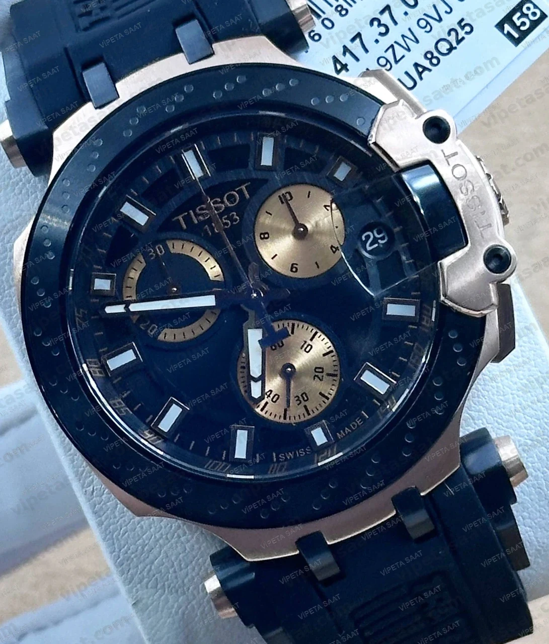 Tissot T-Race T115.417.37.051.00 Rose Gold Siyah Kadran Kronograf Siyah Kauçuk Super Clone ETA