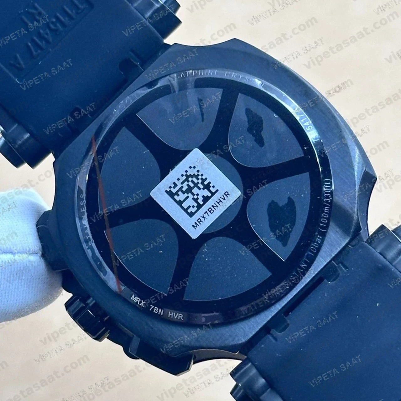 Tissot T-Race T115.417.37.061.03 Full Siyah PVD Kronograf Siyah Kauçuk Super Clone ETA Saat — Arka Kapak ve Mekanizma Detayı