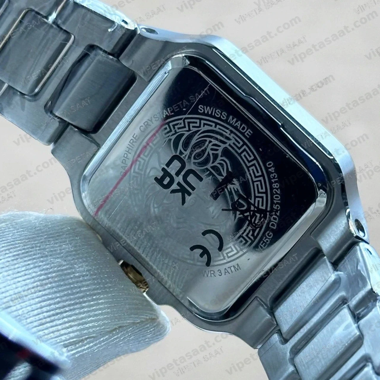 Versace Greca Kare Kasa Zümrüt Yeşil Kadran Two Tone Sarı Altın Çelik Bilezik Bayan Super Clone ETA Saat - Görsel 5
